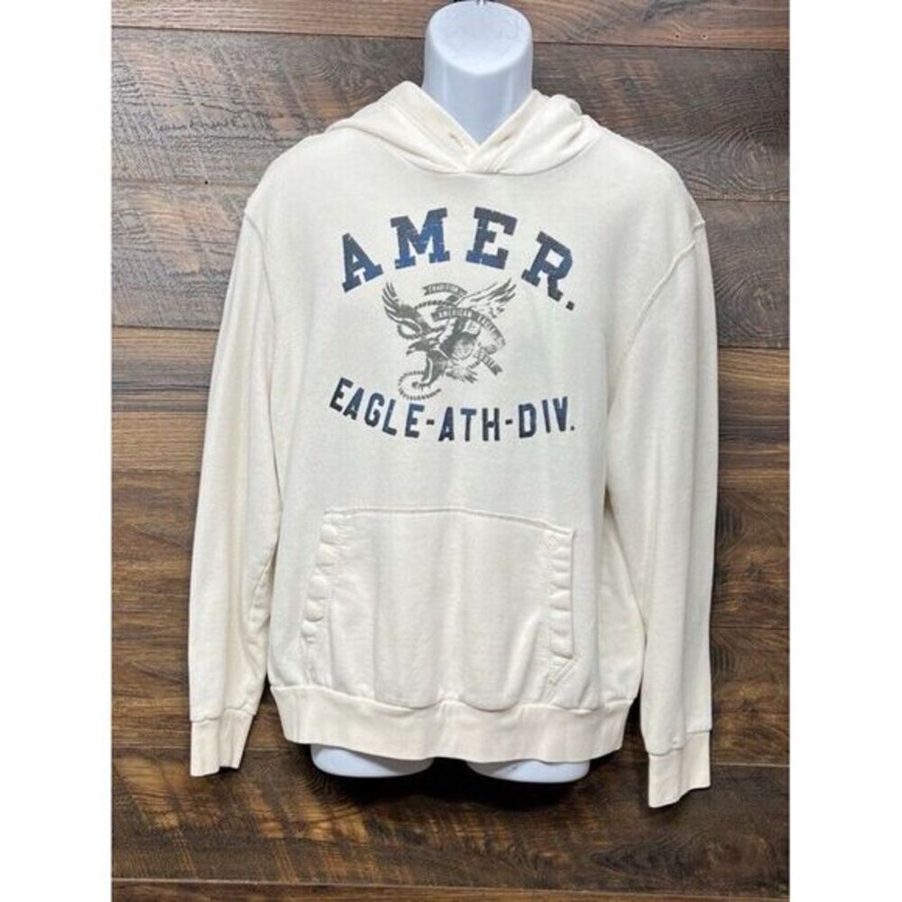 American‎ Eagle Outfitters Hoodie Sweatshirt Large Unisex Graphic Cream Athletic